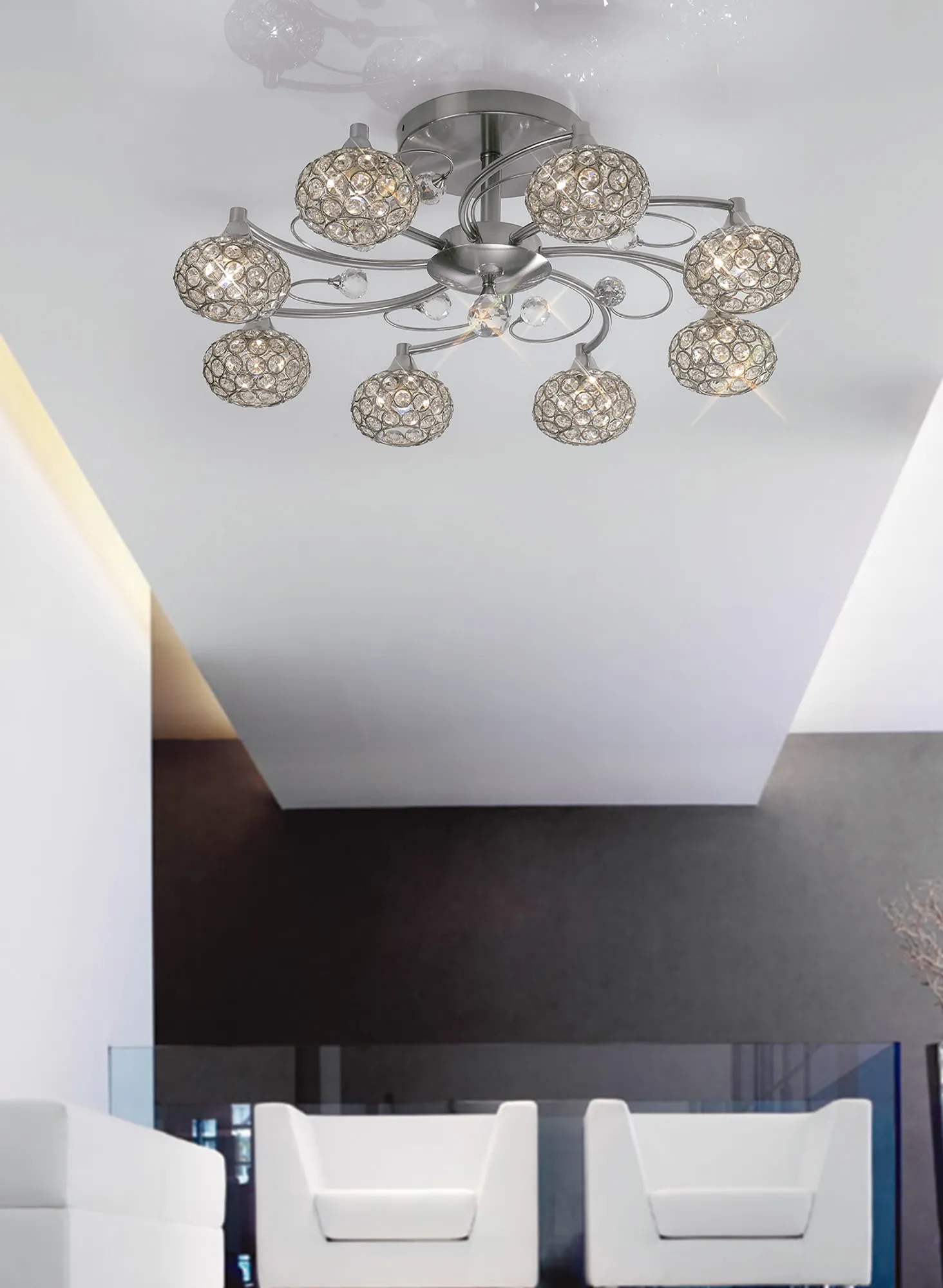 Cara Satin Nickel Crystal Ceiling Lights Diyas Flush Crystal Fittings